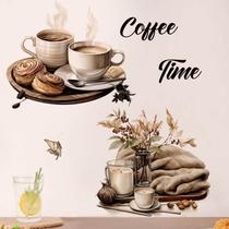 Adesivos de parede Coffee Time Elegant Coffee Copos de café com pastelaria