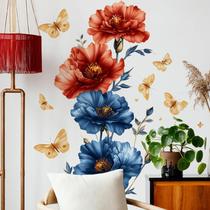 Adesivos de Parede com Flores Grandes Removíveis Vermelho e Azul 80x52 cm