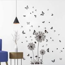 Adesivos de parede Creative Black Dandelion and Butterfly PVC