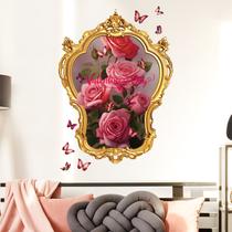 Adesivos de parede Creative Mirror Frame com rosas cor de rosa e bunda