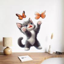Adesivos de parede Cute Cat and Butterfly Cartoon Kitty PVC Adesivos de parede Cute Cat and Butterfly Cartoon Kitty PVC
