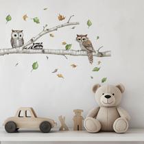 Adesivos de parede de bétula de desenho animado com corujas e guaxinim em PVC