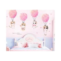 Adesivos De Parede De Gatos Flor Rosa Para Crianças Meninas Quarto Casa Guarda-roupa Decoração De