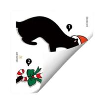 Adesivos De Parede De Natal Com Gato Preto, Chapéu De Papai Noel E Bengala Doce, Decalques De Vinil