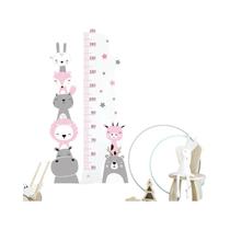 Adesivos De Parede De Régua De Altura De Animais Em Desenho Animado Para Quarto Infantil, PVC