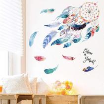 Adesivos de parede Dreamcatcher Colorful Feather PVC 75x75cm