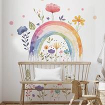 Adesivos de parede em aquarela arco-íris com flores 30x120cm PVC Adesivos de parede em aquarela arco-íris com flores 30x120cm PVC