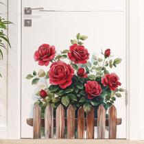 Adesivos de parede em aquarela rosa romântica Fence Flower 25x60cm