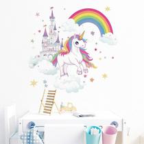 Adesivos de parede em aquarela Unicorn Castle Rainbow 30x90cm
