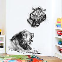 Adesivos de parede Fierce Tiger and Lion Wild Animal PVC 32x60cm Adesivos de parede Fierce Tiger and Lion Wild Animal PVC 32x60cm
