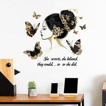 Adesivos de parede Floral Fairy Girl Black Gold Butterfly PVC
