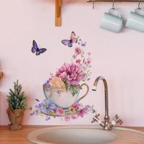 Adesivos de parede Floral Teacup Vintage Flower Cup com borboleta