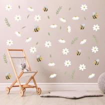 Adesivos de parede fofos em estilo nórdico de abelhas e flores
