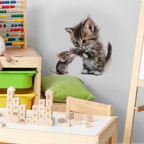 Adesivos de parede fofos para gatos e ratos autoadesivos em PVC 30x30cm
