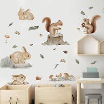 Adesivos de parede Fute Cartoon Squirrel and Rabbit Self-Adhesive