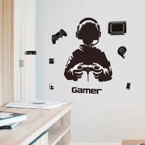 Adesivos de parede Gamer Boy Cartoon Player com fone de ouvido PVC 38x38cm Adesivos de parede Gamer Boy Cartoon Player com fone de ouvido PVC 38x38cm