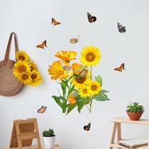 Adesivos de parede Girassol Borboleta Floral PVC 38x47 cm