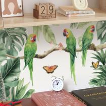 Adesivos de parede Green Parrot Tropical Bird com folhas 30x50cm