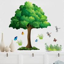 Adesivos de parede Green Tree and Butterfly Floral Deco 29x90cm