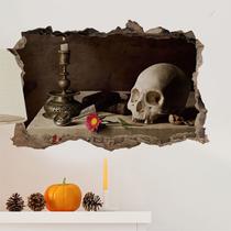 Adesivos de parede Halloween 3D Skull Candle Broken Wall Art Adesivos de parede Halloween 3D Skull Candle Broken Wall Art