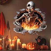 Adesivos de parede Halloween Skeleton 3D Burning Flame Skull Adesivos de parede Halloween Skeleton 3D Burning Flame Skull