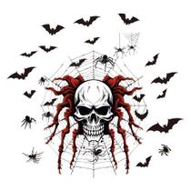 Adesivos de parede Halloween Skull Spider Web com morcegos 30x40cm PVC Adesivos de parede Halloween Skull Spider Web com morcegos 30x40cm PVC
