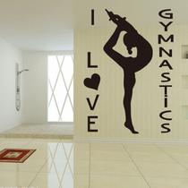 Adesivos de parede I Love Gymnastics Dancing Gymnast Silhouette