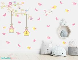 Adesivos de parede infantil arvore casinha pássaros e borboletas