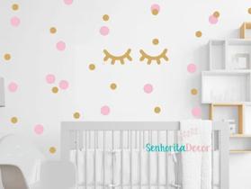 Adesivos De Parede Infantil Bolinhas + Cílios Dourado