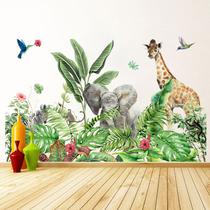 Adesivos de parede Jungle Animal Giraffe Elephant Monkey Bird Adesivos de parede Jungle Animal Giraffe Elephant Monkey Bird