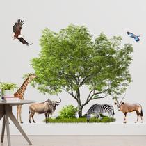 Adesivos de parede Jungle Animals Giraffe Zebra Birds Tree Adesivos de parede Jungle Animals Giraffe Zebra Birds Tree
