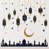 Adesivos de parede, lanternas penduradas coloridas e lua crescente Adesivos de parede, lanternas penduradas coloridas e lua crescente