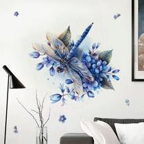 Adesivos de parede Libélula azul com flores PVC 40x40cm Adesivos de parede Libélula azul com flores PVC 40x40cm