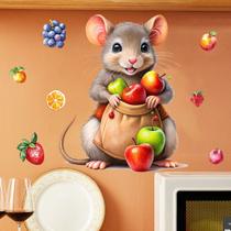 Adesivos de parede Lindo rato de desenho animado segurando uma bolsa de frutas