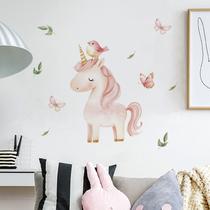 Adesivos de parede Lindos desenhos animados de unicórnio com pássaros 30x60cm PVC