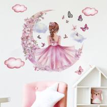 Adesivos de parede Moon Girl Beautiful Pink Butterfly Design