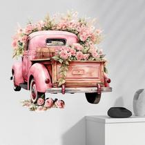 Adesivos de parede Pink Truck with Roses Romantic Vehicle PVC