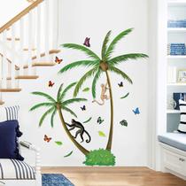 Adesivos de parede Tropical Coconut Tree Cartoon Monkey 30x90cm
