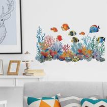 Adesivos de parede Underwater World Cartoon Fish Coral PVC 30x59cm