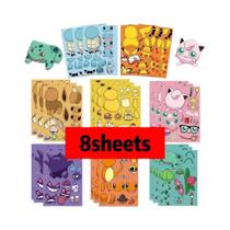 Adesivos De Quebra-Cabeça Pikachu 8 16 Folhas Pokemon Faça-Um-Rosto Quebra-Cabeça DIY Brinquedos