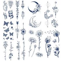 Adesivos De Tatuagem Semi-Permanentes À Base De Ervas 12PCS Borboleta Girassol Dente-de-Leão Duração