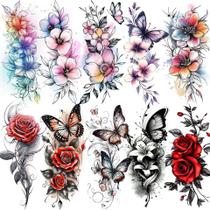 Adesivos de tatuagem temporária Borboleta e Flor 10 peças