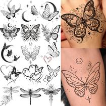 Adesivos de tatuagem temporária Borboleta e Lua Crescente 15 folhas