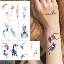 Adesivos de Tatuagem Temporária Feminina - 10 Peças com Design de Peixe Realista