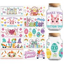 Adesivos de transferência Peacoblue UV DTF Easter Rabbit 10 folhas Adesivos de transferência Peacoblue UV DTF Easter Rabbit 10 folhas