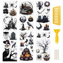 Adesivos de transferência WANDIC Halloween Crow Ghost Bat Skull x6 Adesivos de transferência WANDIC Halloween Crow Ghost Bat Skull x6