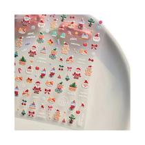 Adesivos De Unha 3D Com Design De Urso, Cachorrinho E Gato Em Floco De Neve Para Árvore De Natal