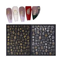 Adesivos De Unha 3D De Natal Em Ouro E Prata Com Glitter Reflexivo, Árvore De Natal, Biscoito De