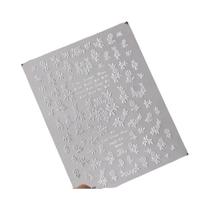 Adesivos De Unha 5D Com Glitter Azul E Efeito Laser, Flores Em Relevo, Autoadesivos Para Decoração
