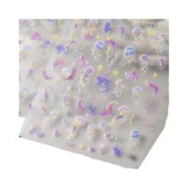 Adesivos De Unha 5D Com Glitter Azul E Efeito Laser, Flores Em Relevo, Autoadesivos Para Decoração